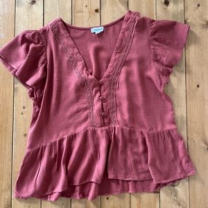 Eyeshadow Flutter Sleeve V-neck Babydoll Blouse Sz Medium